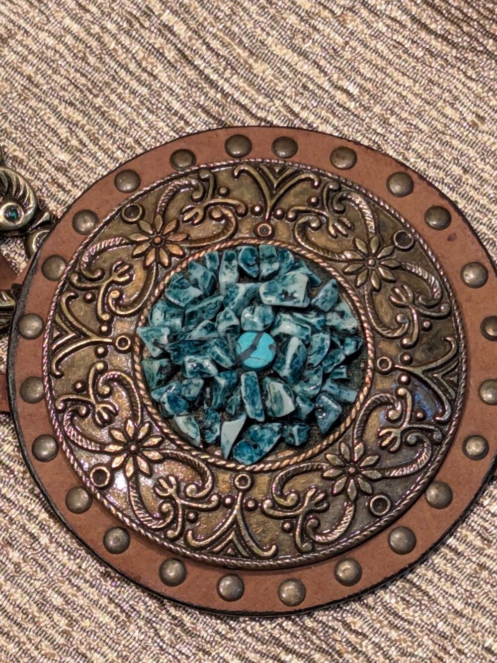 Boho Western Statement Belt with Turquoise Stone Medallion